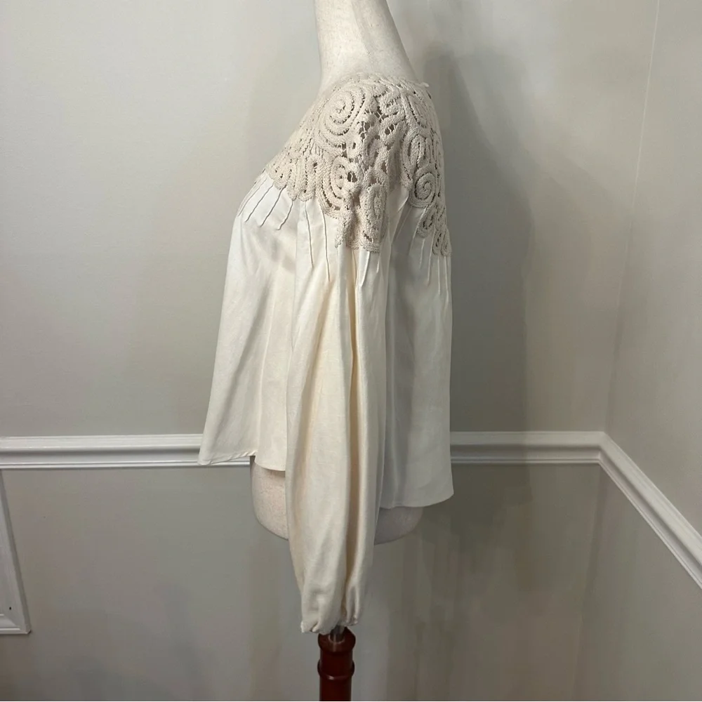 Jonathan Simkhai maribel embroidered cotton top in shell- Size XS